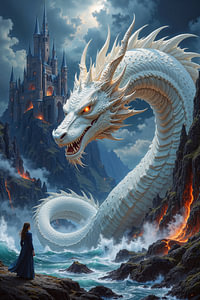 Fantasy Décoration Murale: AURELYX - Le dragon blanc en tant que protecteur du château