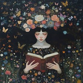 Frau Blumen Buch von Blickfänger Gemälde