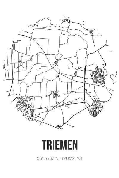 Triemen (Fryslan) | Karte | Schwarz und Weiß von Ortsdrucke