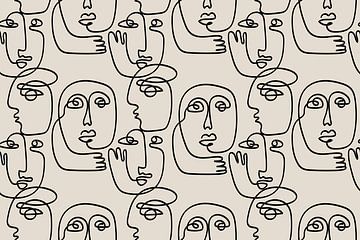 Abstracte gezichten, zogenaamde one line drawings, tekeningen uit een lijn. van Studio Allee