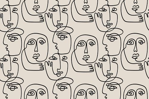 Abstract faces, so-called one line drawings, drawings from one line.