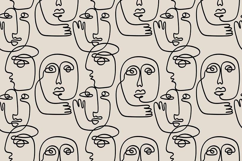 Abstract faces, so-called one line drawings, drawings from one line. by Studio Allee