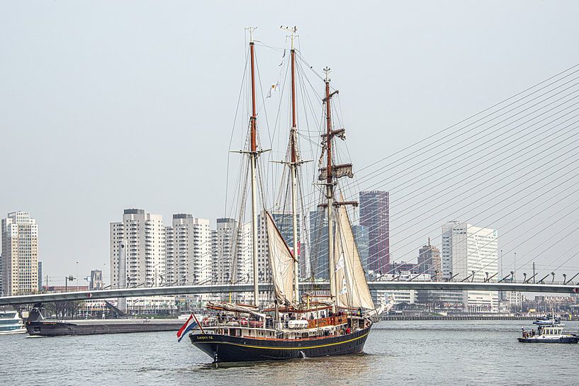 Three-master in front of the Erasmus Bridge and Rotterdam skyline by Harrie Muis