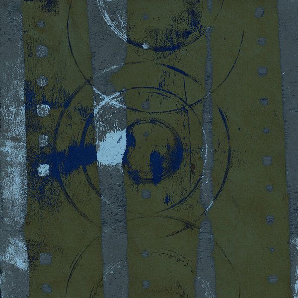 Moderne abstrakte Kunst. Geometrische Formen in Dunkelgrün, Blau und Hellblau von Dina Dankers