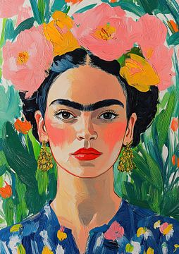 Frida in Bloom: Iconic Portrait in a Blaze of Colour by Niklas Maximilian