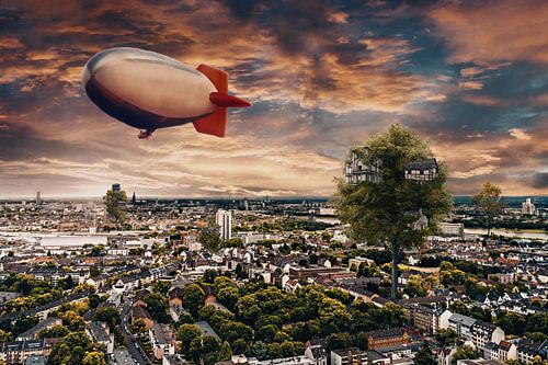 Surrealistische Beeldmanipulatie van Rotterdam bij Zonsondergang