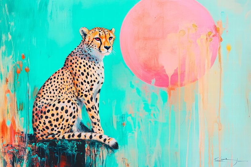Leopard in farbenfrohem Ambiente von Poster Art Shop