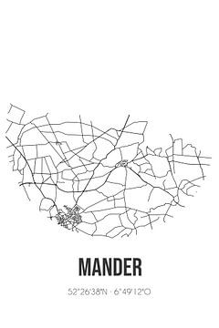 Mander (Overijssel) | Map | Black and white by Rezona