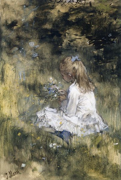 Ein Mädchen mit Blumen im Gras, Jacob Maris von Meesterlijcke Meesters
