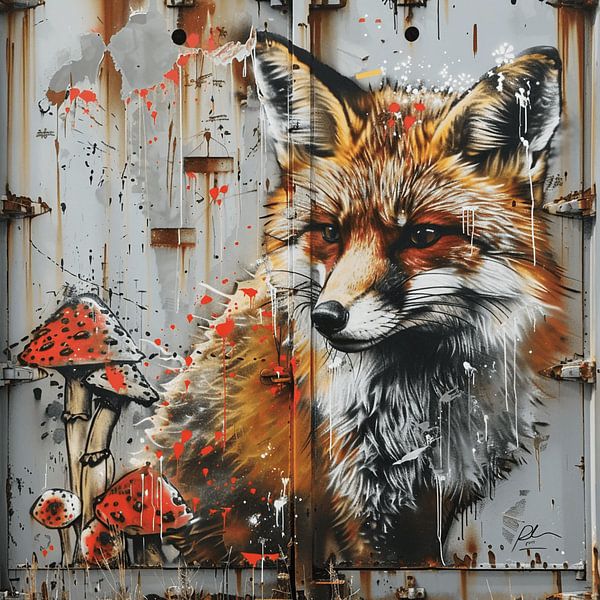 Graffiti fox toadstools rust metal urban street art by gm_designs