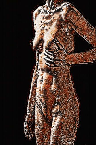 Naakte vrouw met haar hand bij haar borst