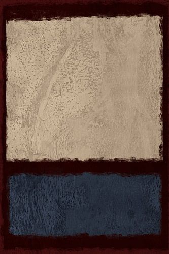 Abstract minimalistisch landschapschilderij in wit, blauw, bruin