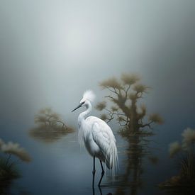 Witte kraanvogel staand in een meer van vanMuis