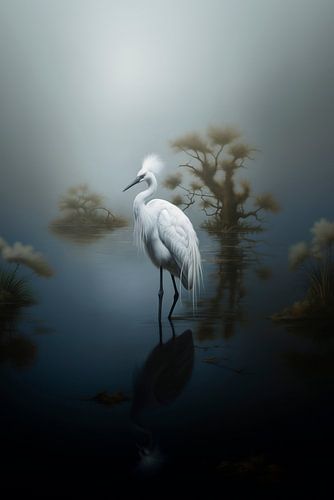 Grue blanche dans un lac