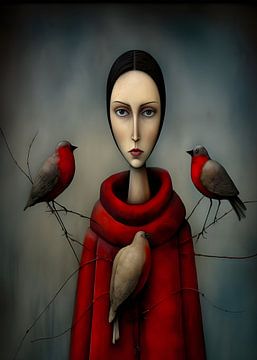 Vrouw en vogels van Dimas Arochman