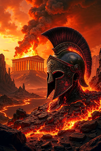 Dark Fantasy Wandbild: DOMINATUS – Der brennende Kopf des gefallenen Imperators