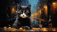 Zwarte Kat en Caféterras bij Nacht geïnspireerd door Van Gogh