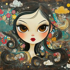 Pop-Art Mädchen mit großen Augen von Blickfänger Gemälde