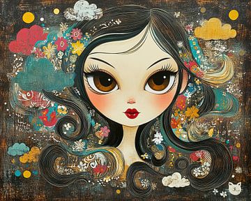 Pop-art Meisje met Grote Ogen van Blikvanger Schilderijen