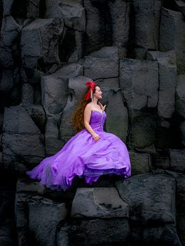 Femme en violet sur l'Islande sur Ger vd Broek natuurfotografie