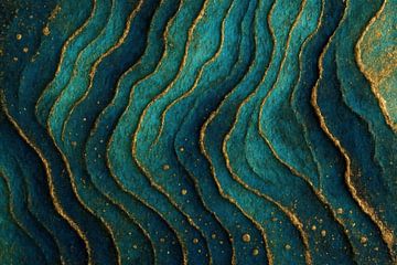 Océanique murmure – Fresque murale fluide en turquoise et or sur Sabine Wagner