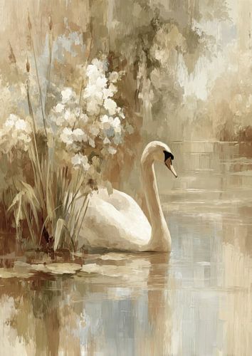 Swan Poster Lake Olieverfschilderij Natuur Kunst