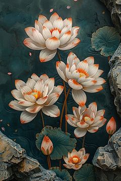 Modern kunst met turquoise lotusbloemen van Art & Soul Creations