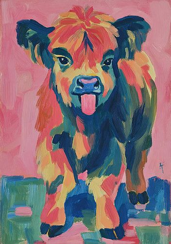 Kleurrijk kalfje met een ondeugende tong