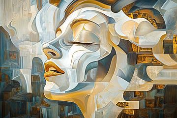 Vrouwengezicht | Surreal Beauty Unfolding van Abstract Schilderij