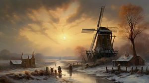 Oud Hollands schilderij van een winter tafereel van Preet Lambon
