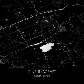 Zwart-witte landkaart van Rinsumageast, Fryslan. van Rezona
