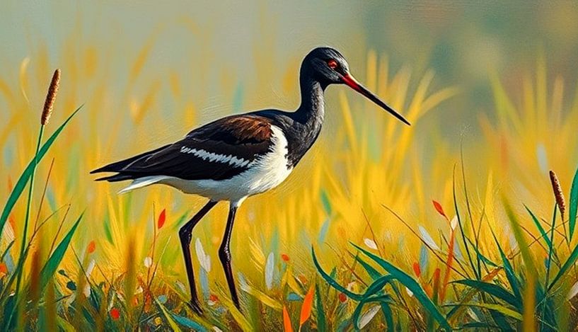 a godwit in the grass . by J.a Dijkstra