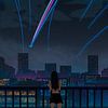 Stargazing Girl in Neon Meteor Shower. von Yuji Itadori