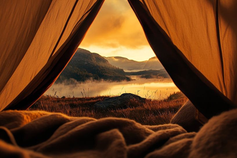 Tent view of mystical mountain landscape by Poster Art Shop