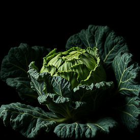 Een boerenkool op een zwarte achtergrond. van J.a Dijkstra
