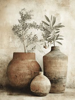 Mediterranes Stillleben mit Olivenzweigen