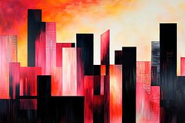 Urban silhouette in red and black by Poster Art Shop