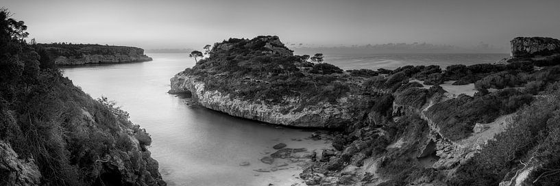 Bay on Mallorca in the soft morning light. Black and white image. by Manfred Voss, Black-White Photography