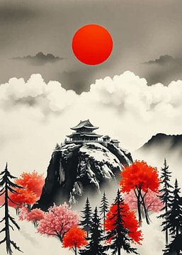 Art mural japonais intemporel Sumi-e Landscape