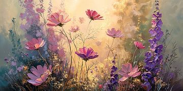 Paars Bloemenveld in Ochtendlicht no.2 van Studio BB