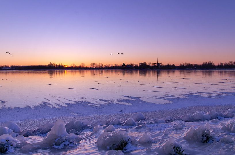Lever de soleil sur un Molenplas gelé à Haarlem, Holland par Discover Dutch Nature