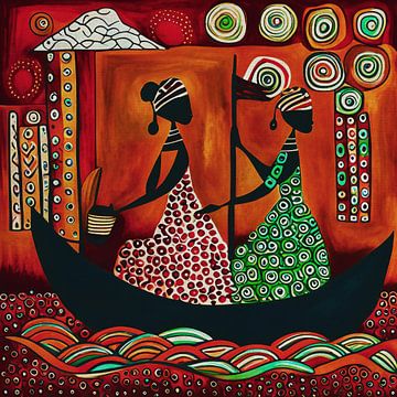 Afrikanische Frauen segeln zum Markt