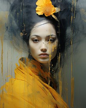 Modernes Porträt in Gelb von Carla Van Iersel