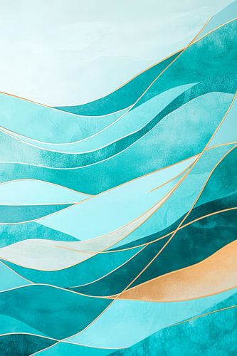 Abstracte golven in aqua en goud