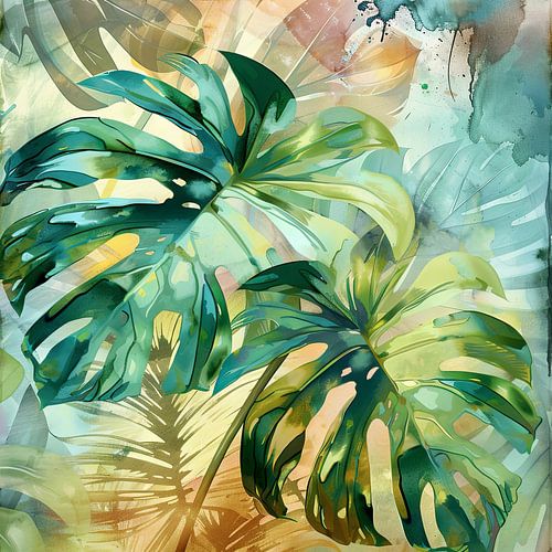 Monstera kunstwerk - Tropische bladeren