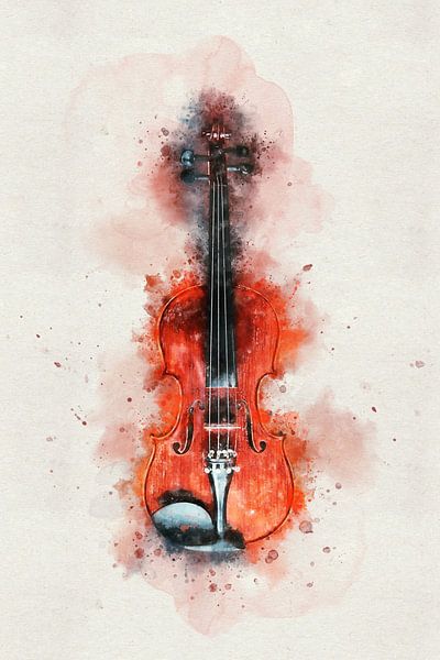 Viool in kleurrijke aquarel van Andreea Eva Herczegh