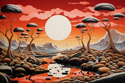 Bizarre surreal art deco landscape