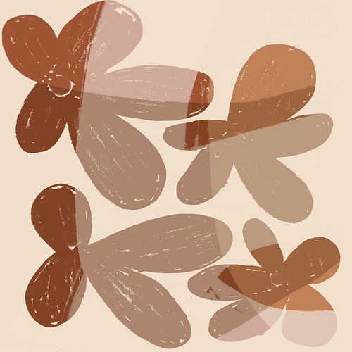 Abstract minimalistisch botanisch. Bloemen in aardetinten.