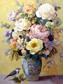 Bloemenboeket met blauwe vogel van IamHomeStudio