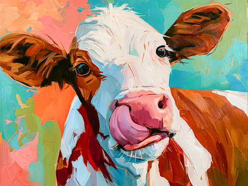 Kleurrijk portret van een koe in moderne schilderstijl